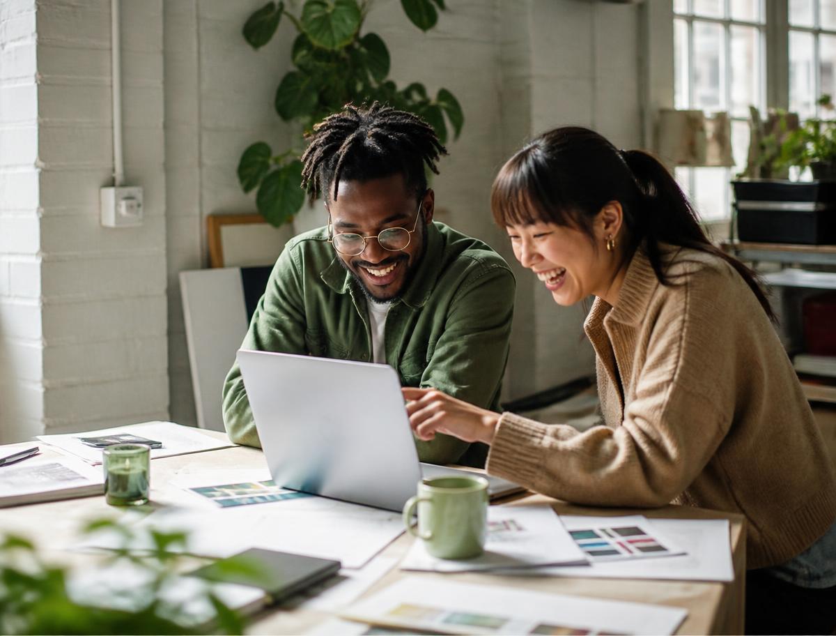 A client and freelancer reviewing work together